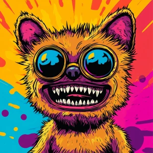 Stylized character portrait of a mischievous designer toy creat...