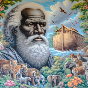 A close-up and detailed wall painting focusing on Noah, depicted...