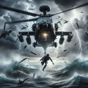 An Army helicopter struck by a missile, the helicopter tail has...