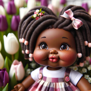 African-American cabbage patch doll with huge dimples,
Her hair...