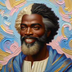 An oil painting of a light-skinned African American man resembli...