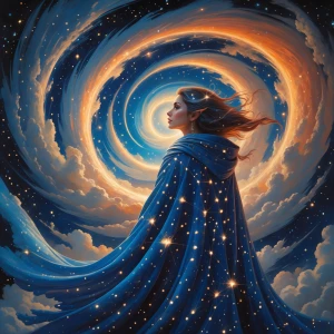 In the midst of a swirling cosmos, a starry-eyed fabled galactic...