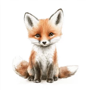 Simple style, watercolor illustration, fox cub
 looking forward...