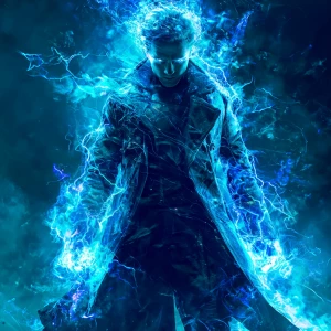 A powerful superhero character in a futuristic outfit, wearing a...