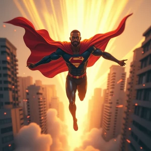 Create an image of a African Nigerian superhero dramatically dep...