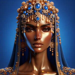 Create a 3-D realistic, elegant figure against a vivid royal blu...
