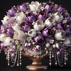 Create 3-D realistic image of an exquisite bouquet of purple and...