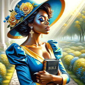 An airbrush oil painting depicts an African American woman with...