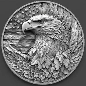 a grayscale bas relief of a mighty eagle facing the viewer wings...