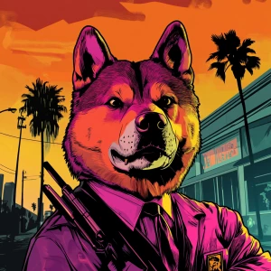 MEME DOGE, robs a bank, in the style of a Grand Theft Auto loadi...