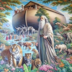 A close-up and detailed wall painting focusing on Noah, depicted...