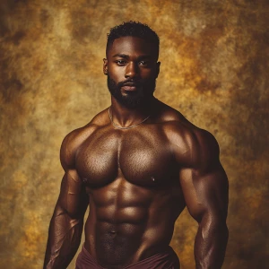 Create an image of a hairy chest African American man showcasing...