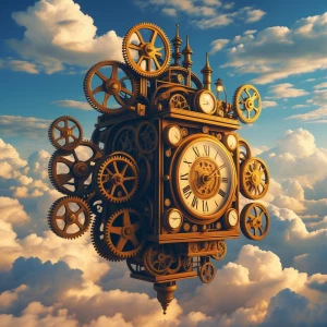 Create an image of a clockwork city with elaborate gears and mec...