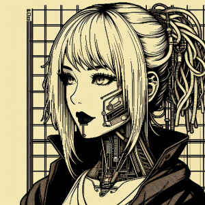 a drawing of a woman with blonde hair, cyberpunk art by Torii Ki...