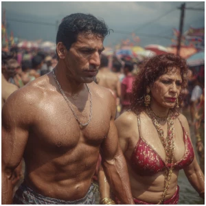 realism photo painting,a muscular beefy criminal kashmiri man wa...