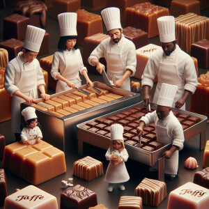 Design an image showcasing a team of miniature chefs in spotless...