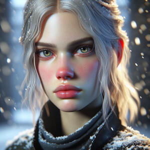 Young woman with Scandinavian features, fair skin, light  neon b...