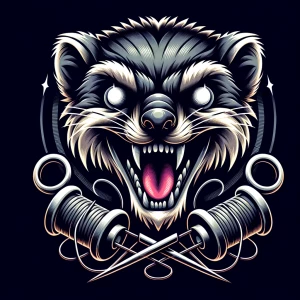 “A highly detailed logo of an anthropomorphic mongoose with a wi...