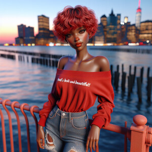 3D image BEAUTIFUL LIGHT SKIN AFRICAN AMERICAN woman with a Shor...