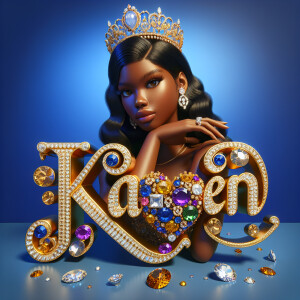 VCraft a 3-D image showcasing the name 'KAREN' in a luxurious go...