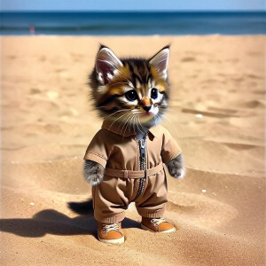 A small kitten named Alvin, anthropomorphized and wearing a jump...