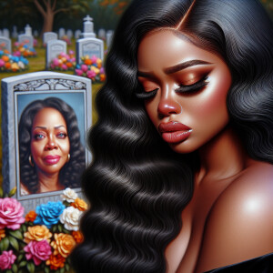 A beautiful light-skinnedb African-American woman with long wavy...