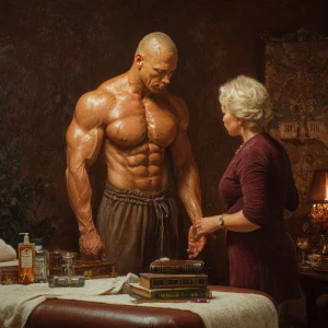 Hyperrealistic  painting photo of a muscular Russian man in his...