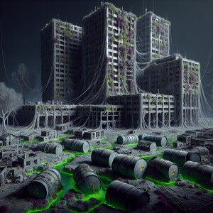"A 3D realistic depiction of an abandoned nuclear reactor with a...