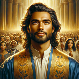 Illustrate an inspiring African-American Jesus crust with a dign...