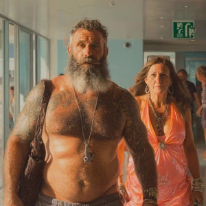 Hyperrealism oil painting ,a australia muscular beefy bearded ta...