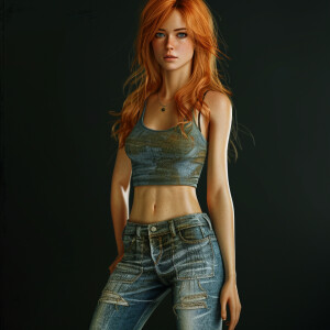 Photo realistic image. High resolution. Pretty light ginger hair...