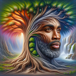 A hyper-realistic 3-D oil painting depicting a tree integrated w...