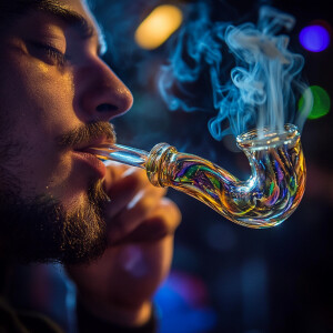 A man smoking a glass pipe