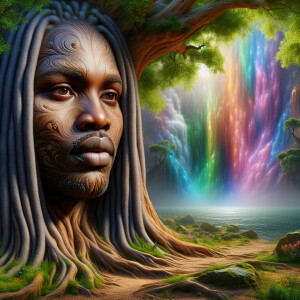 Create a hyper-realistic 3-D oil painting of a tree integrated w...