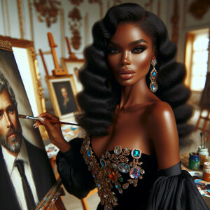 In a high-class, elegantly decorated studio, a very light-skinne...