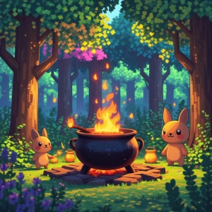 "Create a charming, Stardew Valley-inspired scene featuring a qu...
