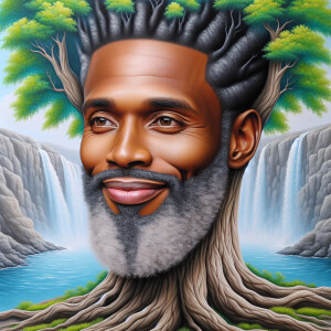 A hyper-realistic 3-D oil painting depicting a tree integrated w...
