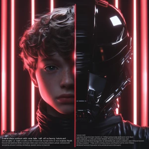 a young person whose face is split into two distinct halves. The...