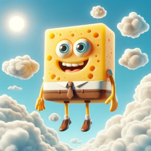 SpongeBob floating with clouds