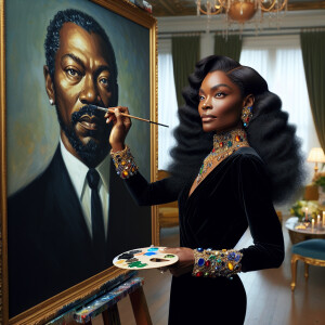In a high-class, elegantly decorated studio, a very light-skinne...