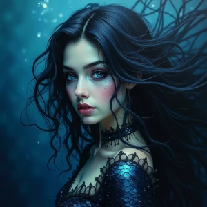 In the depths of a dark and mysterious underwater realm, a silve...