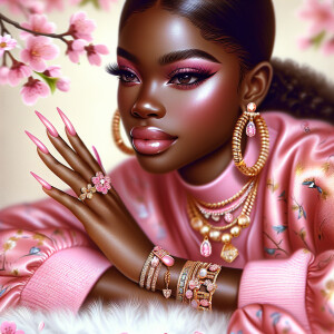 Create a realistic airbrushed illustration of an light skin Afri...
