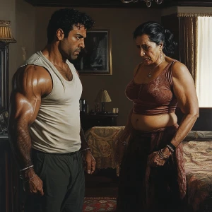 Realism,photo,a muscular, sweaty man entering a New York hotel r...