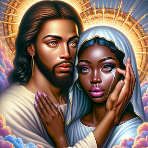 Ensure that the image distinctly represents both Jesus Christ an...