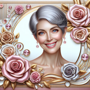 A horizontal portrait of a thinner, smiling curvy 80 year old Ca...