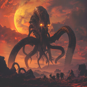 A towering alien with tentacles for limbs and glowing yellow eye...