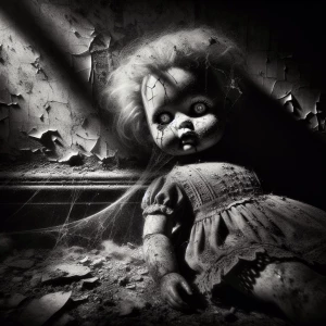 Eerie black and white photograph capturing an abandoned evil  do...