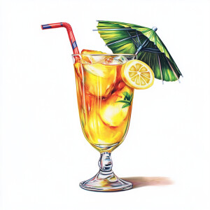 Create an image of a tall, vivid tropical cocktail, complete wit...