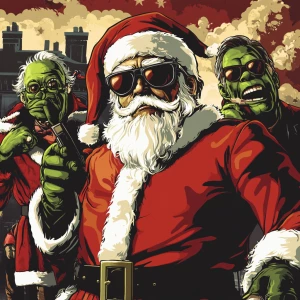 Santa Claus in sunglasses as the godfather of the mafia. Use car...