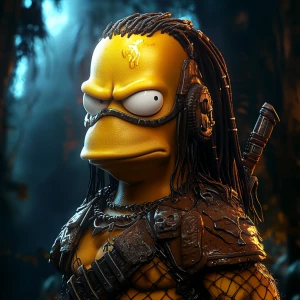Homer Simpsons  in the style of Yautja's (Hunter Predator),ultra...